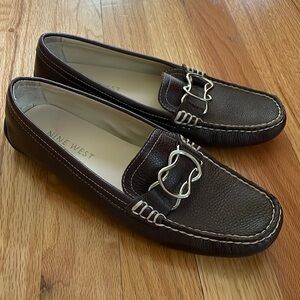 Nine West Leather Brown Loafer Buckle Flat Driving Moc Moccasin Shoe Women 6